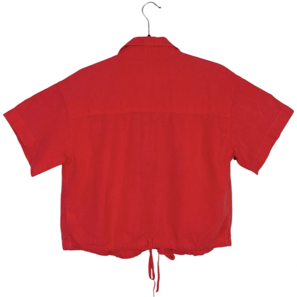 Athleta Playa LINEN Short Sleeve Wrap Tie Top in Coral Size Medium - Picture 6 of 7